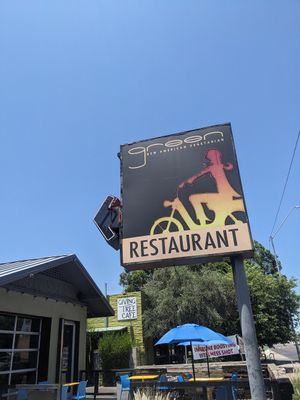 Sign out front at Green New American Vegetarian in Tempe