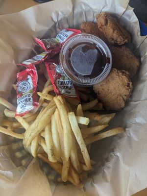 Chicken nugget basket at Green New American Vegetarian in Tempe