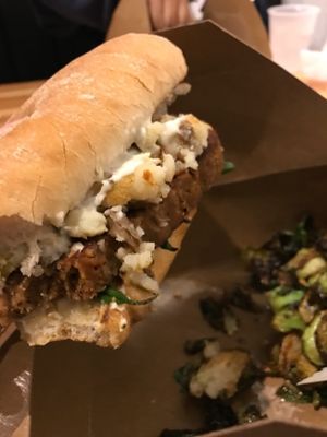 limited time special: vegan "meatloaf" sandwich with mashed potatoes and green beans! at Green New American Vegetarian in Tempe