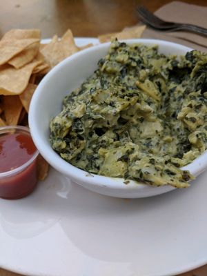 Spinach fundido dip - organic spinach, white wine, creamy artichoke queso dip served with corn chips   at Green New American Vegetarian in Tempe