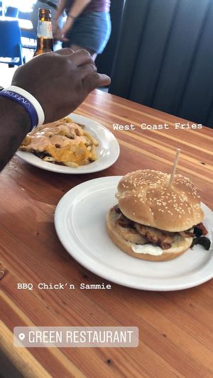 West Coast Fries and BBQ Chick’n Sammie at Green New American Vegetarian in Tempe