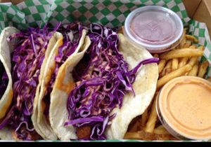 'Pork Carnitas' Tacos w/ fries (weekly special; not on menu) at Green New American Vegetarian in Tempe