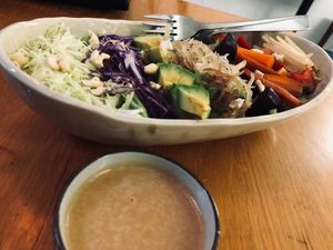 One of the delicious salads and homemade sauces available  at Thong Dong in Nha Trang