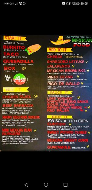 Menu at El Mercado in Swansea