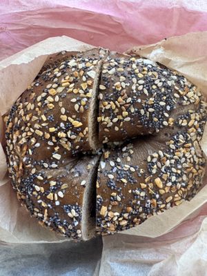 Salt and sugar bagel that calls itself everything  at BTS - Bagel To Sandwich in New York City