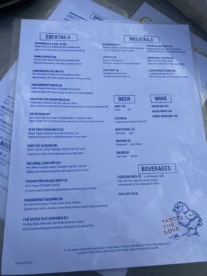 Drinks list including several mocktails. Watch out for some fish sauce in the Over The Horizon.  at Gai Noi in Minneapolis