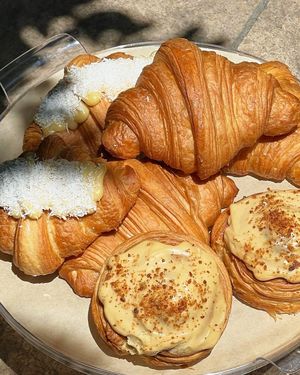 Vegan croissants and vegan puffs with caramel at 202 °F - Alternative Coffee Brewing in Yerevan