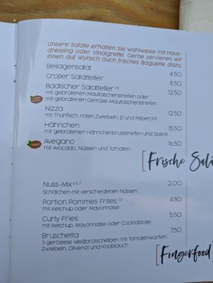 Menu with vegan salad at Zum Sternen in Ettlingen