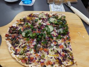 Vegan tarte flambée with vegetables and no tofu in sight at Zum Sternen in Ettlingen