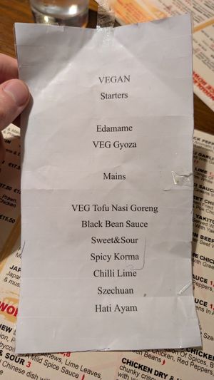 Vegan menu (ask the staff for it) at Yum Yum Asian Street Food in Westport