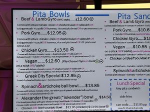 Part of menu   at Pita Bowl in Nutley