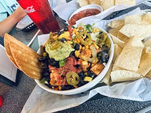 Veggie Taco Salad (minus cheese and sour cream and added guacamole)  at Juan's Flying Burrito in Pensacola