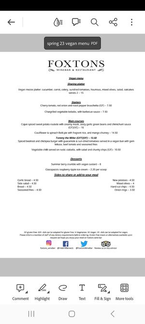 Menu at Foxtons Winebar & Restaurant in Berwick-upon-tweed