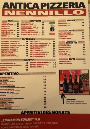 Menu (drinks).  at Nennillo in Bonn
