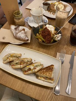 Bravas were amazing the first time. The pancakes and the toast as well!   at botànic in Barcelona