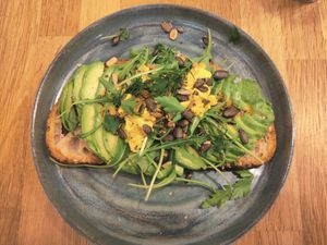 Scrambled tofu toast at botànic in Barcelona