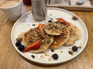 Pancakes before chocolate sauce...  at botànic in Barcelona