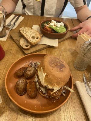 Katzu Burger (front) & Shakshuka a la Catalana (back)  at botànic in Barcelona