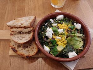 Spinach shakshuka at botànic in Barcelona