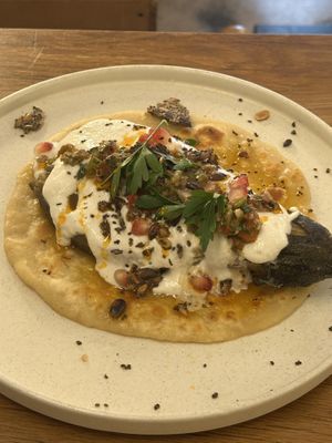 Roasted auberginees  at botànic in Barcelona
