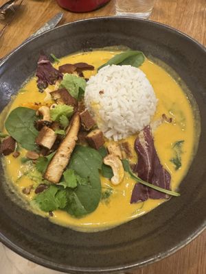 Pumpkin curry with smoked tofu.  AMAZING   at botànic in Barcelona