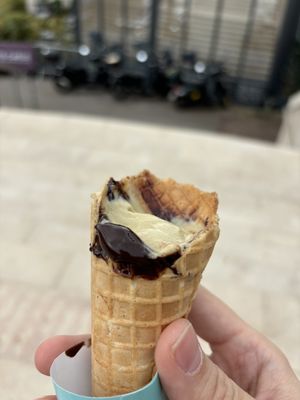 The chocolate from the Cremino flavor is out of this world   at Rossi La Bottega Del Gelato in 