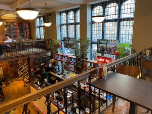 Indoor seating has two floors.  at The Library Bar in Edinburgh
