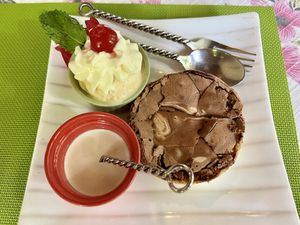 Chocolate tart (vegetarian)  at Na Aroon in Bangkok