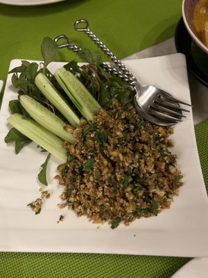 Tofu mince w herbs  at Na Aroon in Bangkok