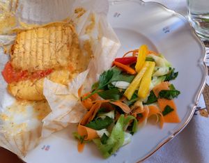 panini with cream cheese and salad at Green Fika in Vimmerby