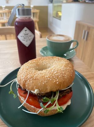Tempeh bagel with vegan cream cheese at IVEGAN SUPERSHOP BEN THANH - Healthy Plant Based Cafe in Ho Chi Minh City