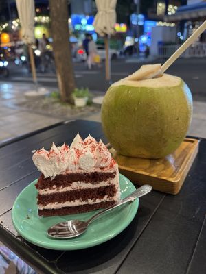 Red Velvet Cake & Ice Cold Coconut   at IVEGAN SUPERSHOP BEN THANH - Healthy Plant Based Cafe in Ho Chi Minh City