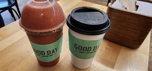 Smoothie and coffee at Good Day Cafe and Moomers Homemade Ice Cream Shop in Mackinac Island
