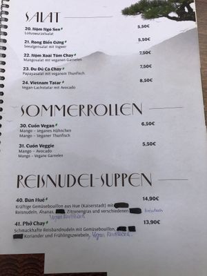 Speisekarte Salat, Sommerrollen und Reisnudelsuppen / menu salad, summer rolls and rice-noodle soups  at Ngon Veggie in Cologne