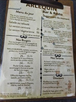 The menu at Arlequin in Sion