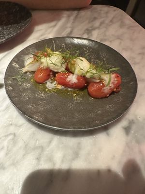 Tomato skewer  at La Huerta Funky Castizo in Madrid