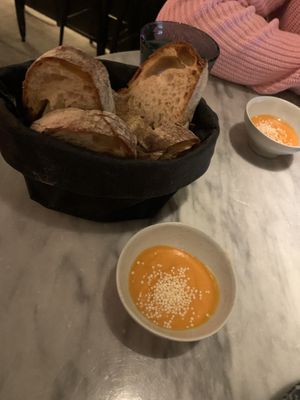 Soup and bread  at La Huerta Funky Castizo in Madrid