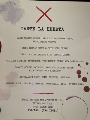 Menu  at La Huerta Funky Castizo in Madrid