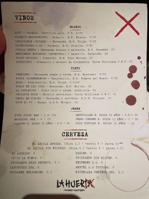 Menu  at La Huerta Funky Castizo in Madrid