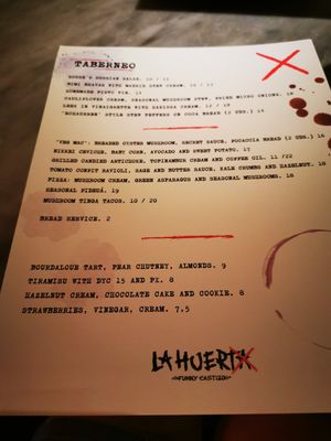 Menu at La Huerta Funky Castizo in Madrid