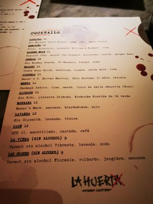 Menu cocktails at La Huerta Funky Castizo in Madrid