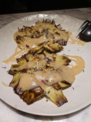 Artichokes with coffee oil at La Huerta Funky Castizo in Madrid