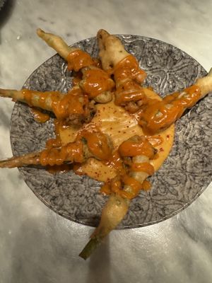 fried broccoli - amazing!!  at La Huerta Funky Castizo in Madrid