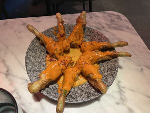 Bimi empanado a la brava  at La Huerta Funky Castizo in Madrid