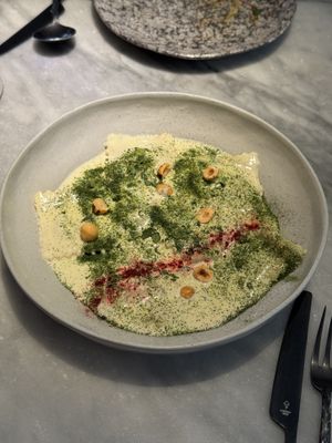 Tomato ravioli at La Huerta Funky Castizo in Madrid