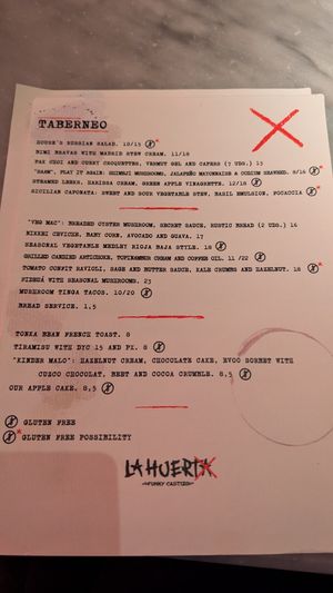 The English menu at La Huerta Funky Castizo in Madrid