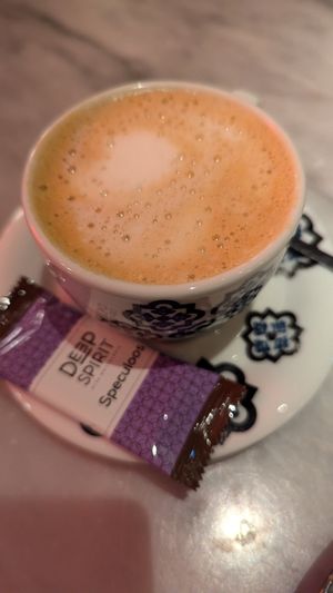 Latte at La Huerta Funky Castizo in Madrid