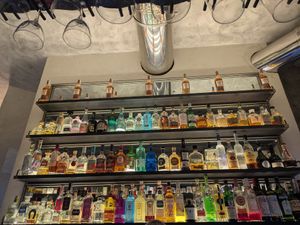 Liquor display at La Huerta Funky Castizo in Madrid