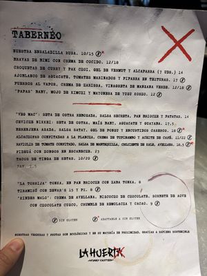 Menu   at La Huerta Funky Castizo in Madrid