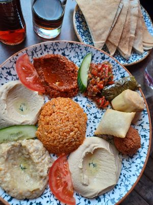 Vegan mix plate at Meza in Uppsala